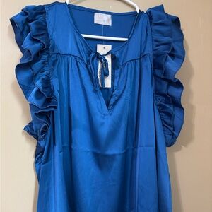 Dreamers Royal Blue Satin Dress with Tie Neck